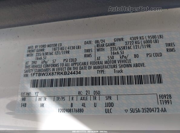 1FTBW3X87RKB24434 2024 FORD TRANSIT-350 White Вид підкапотного простору