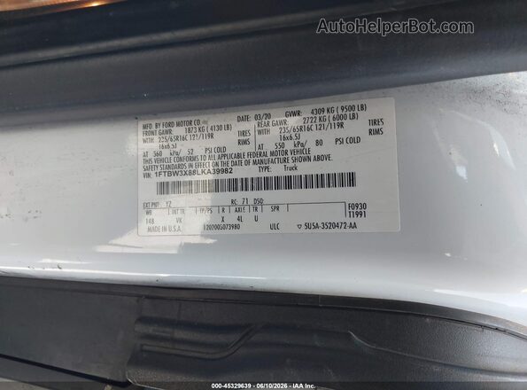 1FTBW3X88LKA39982 2020 FORD TRANSIT-350 White 