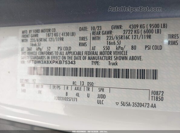 1FTBW3X8XPKB75343 2023 FORD TRANSIT-350 White Շարժիչի բաժամունքի տեսք