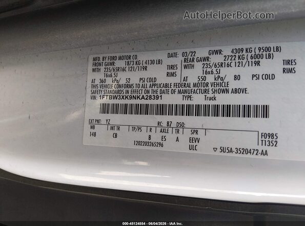 1FTBW3XK9NKA28391 2022 FORD E-TRANSIT-350 CARGO VAN White Vista del compartimento del motor