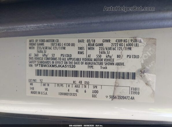1FTBW3XM5JKA51520 2018 FORD TRANSIT-350 White Engine compartment view