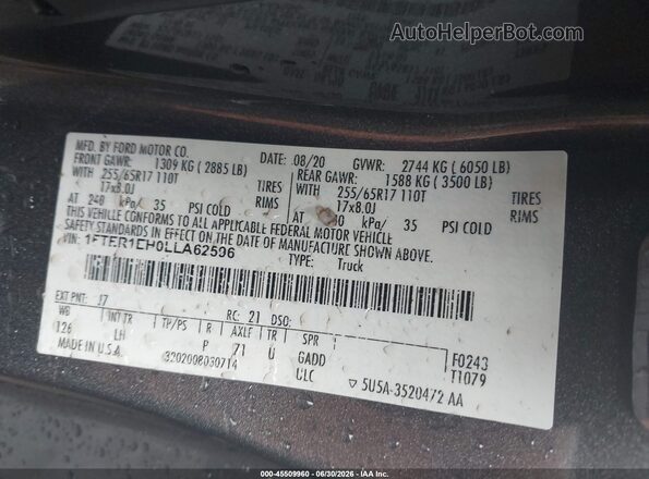 1FTER1EH0LLA62596 2020 FORD RANGER Gray Вид підкапотного простору