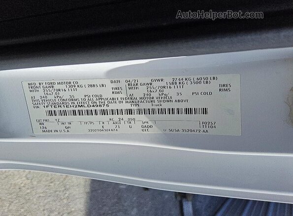 1FTER1EH2MLD49875 2021 FORD RANGER Белый Вид подкапотного пространства