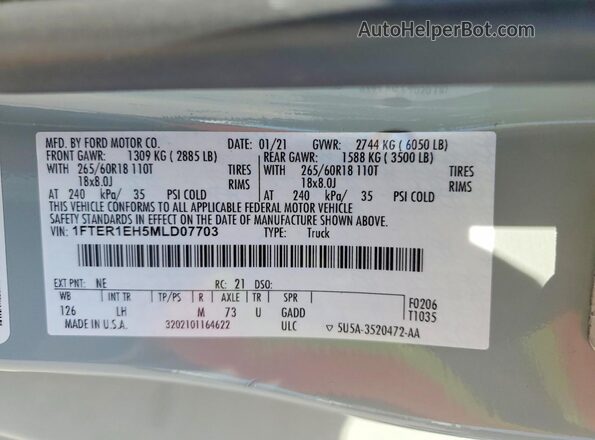 1FTER1EH5MLD07703 2021 FORD RANGER Серый Вид подкапотного пространства
