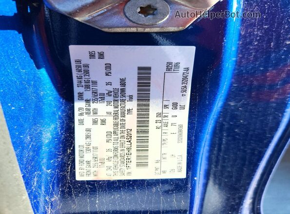 1FTER1EH8LLA52012 2020 FORD RANGER Blue VIN կոդի պիտակի տեսք