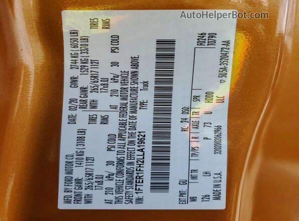 1FTER1FH2LLA19621 2020 FORD RANGER Gold 