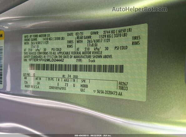 1FTER1FH2MLD24442 2021 FORD RANGER Silver Vista del compartimento del motor