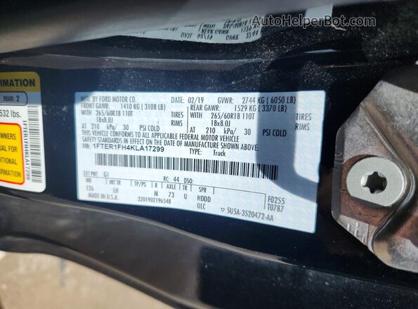 1FTER1FH4KLA17299 2019 FORD RANGER Black Շարժիչի բաժամունքի տեսք