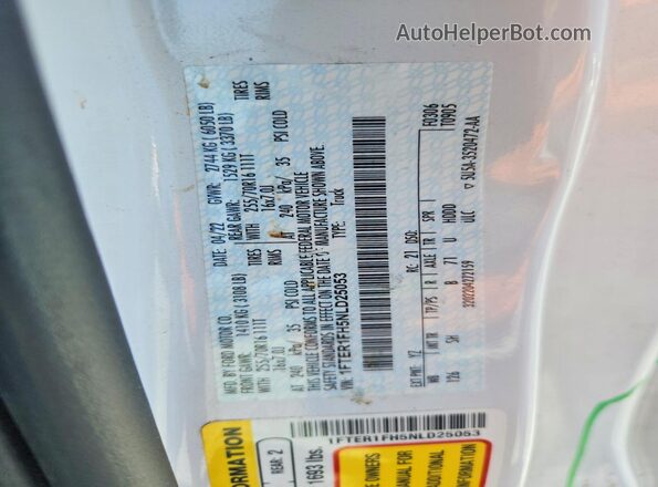 1FTER1FH5NLD25053 2022 FORD RANGER Белый Вид наклейки с VIN-кодом