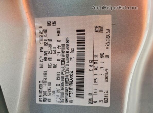 1FTER1FH7KLA49552 2019 FORD RANGER Silver Vista del compartimento del motor