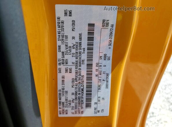 1FTER1FHXMLD70715 2021 FORD RANGER Yellow VIN sticker view