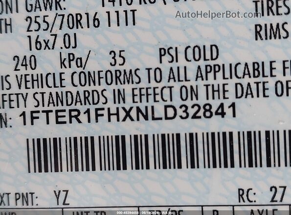 1FTER1FHXNLD32841 2022 FORD RANGER White Вид підкапотного простору
