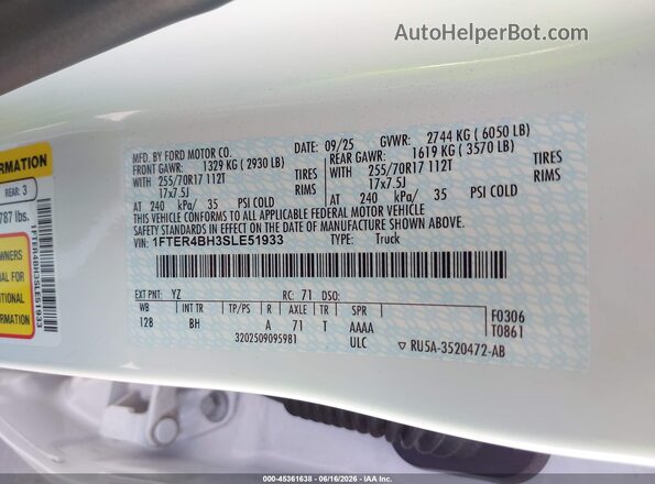 1FTER4BH3SLE51933 2025 FORD RANGER White Engine compartment view