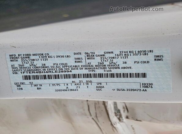 1FTER4BH4RLE28994 2024 FORD RANGER White Vista del compartimento del motor