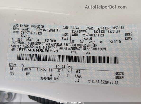 1FTER4BH4RLE67973 2024 FORD RANGER White Widok komory silnika