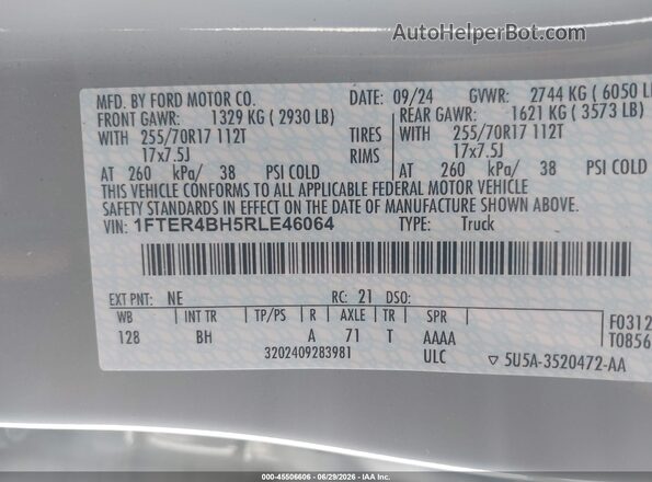 1FTER4BH5RLE46064 2024 FORD RANGER Gray Engine compartment view