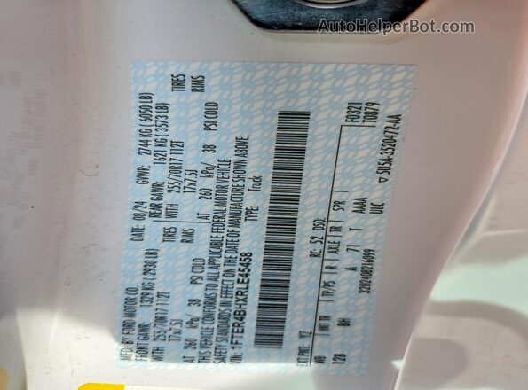 1FTER4BHXRLE45458 2024 FORD RANGER Белый Панорамный вид салона 360°