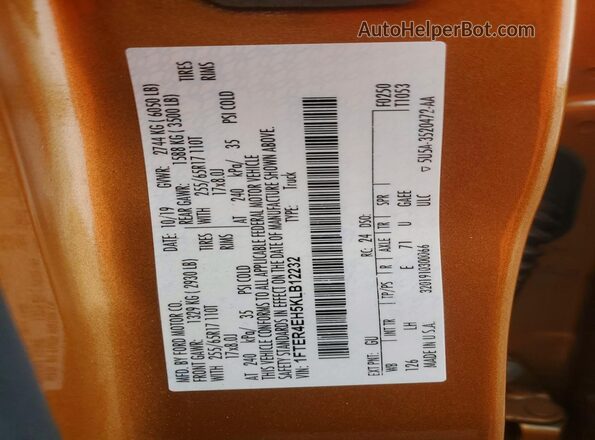 1FTER4EH5KLB12232 2019 FORD RANGER Orange 
