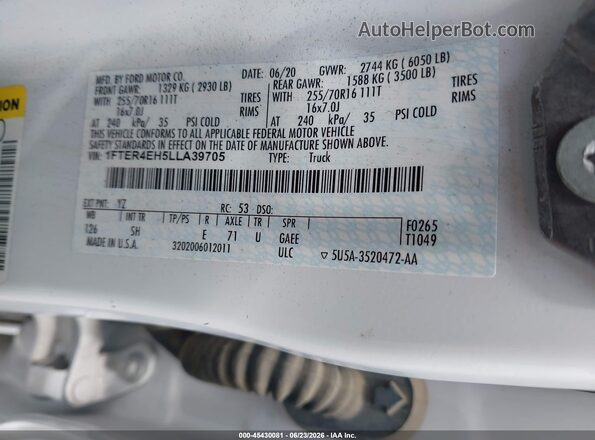 1FTER4EH5LLA39705 2020 FORD RANGER Белый Вид подкапотного пространства