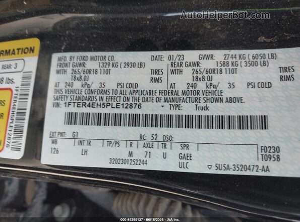 1FTER4EH5PLE12876 2023 FORD RANGER Black ძრავის განყოფილების ხედი