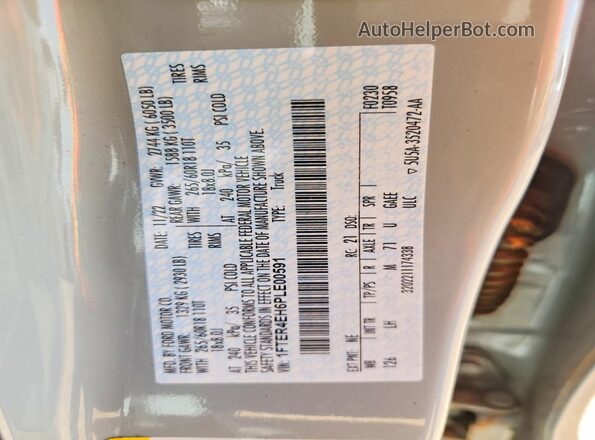 1FTER4EH6PLE00591 2023 FORD RANGER Gray VIN sticker view