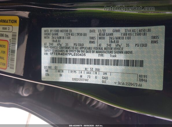 1FTER4EH7PLE03435 2023 FORD RANGER Black Vista del compartimento del motor