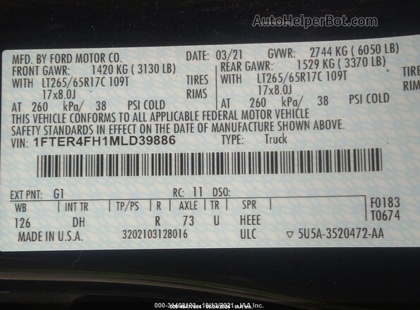 1FTER4FH1MLD39886 2021 FORD RANGER Black Vista del compartimento del motor