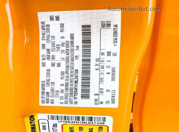 1FTER4FH1MLD47308 2021 FORD RANGER Yellow Engine compartment view