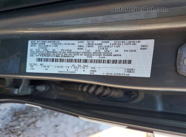 1FTER4FH1MLD90014 2021 FORD RANGER Purple VIN կոդի պիտակի տեսք