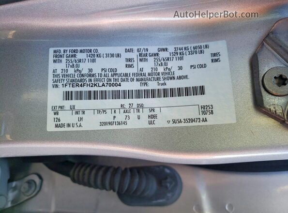 1FTER4FH2KLA70004 2019 FORD RANGER Silver 