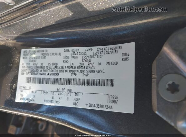 1FTER4FH4KLA28899 2019 FORD RANGER Gray Շարժիչի բաժամունքի տեսք