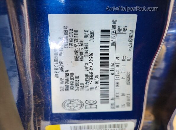 1FTER4FH4KLA51986 2019 FORD RANGER Синий Вид подкапотного пространства