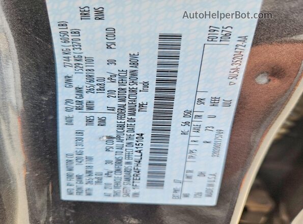 1FTER4FH4LLA15104 2020 FORD RANGER Gray 