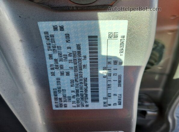 1FTER4FH6KLA87002 2019 FORD RANGER Silver VIN კოდის სტიკერის ხედი
