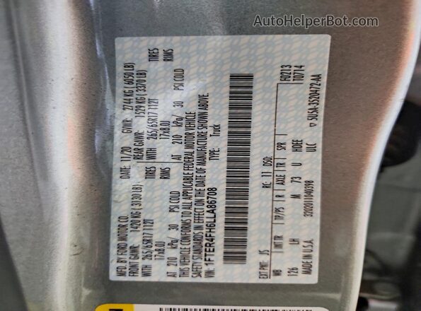 1FTER4FH6LLA86708 2020 FORD RANGER Silver Widok komory silnika