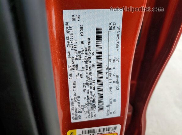 1FTER4FH6NLD00941 2022 FORD RANGER Orange 