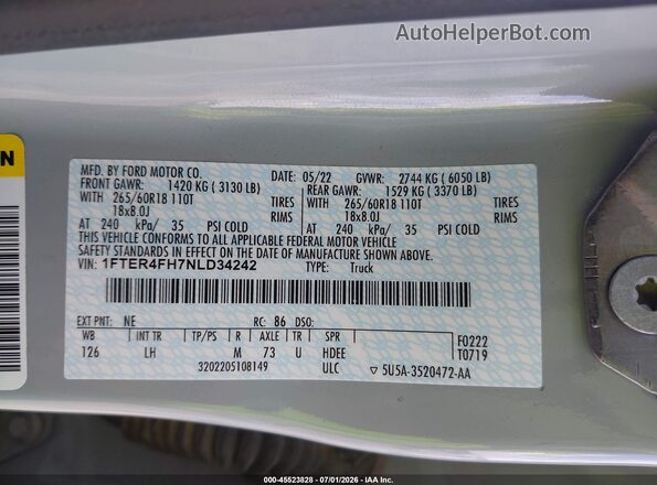 1FTER4FH7NLD34242 2022 FORD RANGER Серебряный Вид подкапотного пространства