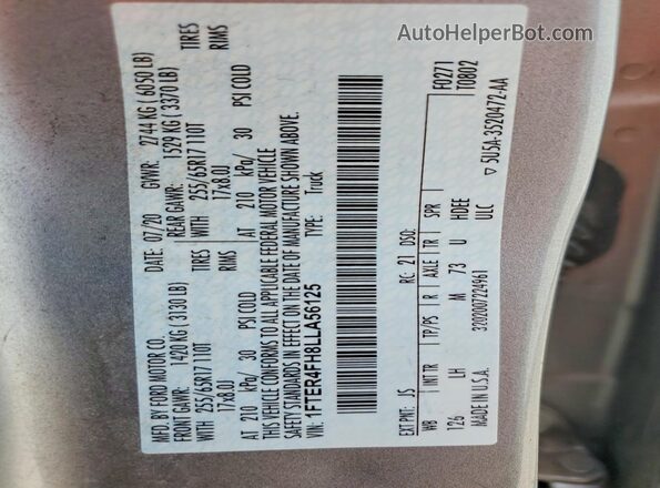1FTER4FH8LLA56125 2020 FORD RANGER Серебряный Вид подкапотного пространства