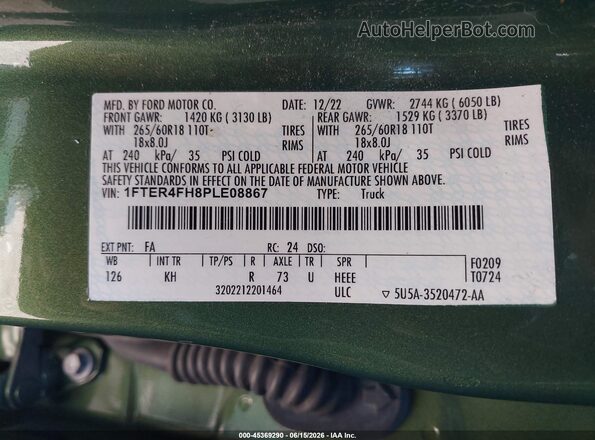 1FTER4FH8PLE08867 2023 FORD RANGER Green Շարժիչի բաժամունքի տեսք
