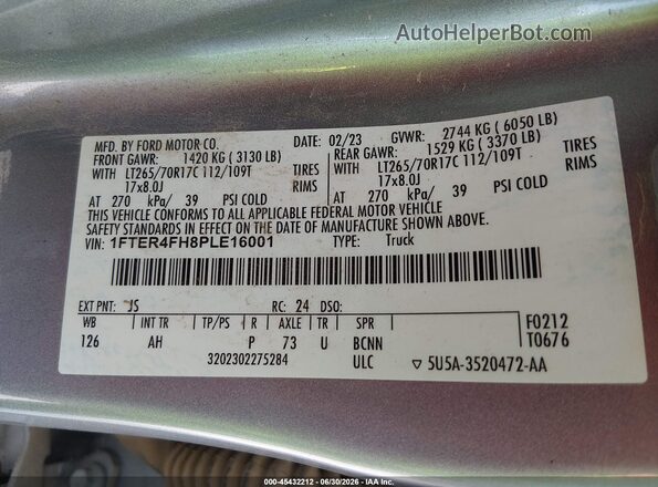 1FTER4FH8PLE16001 2023 FORD RANGER Silver Շարժիչի բաժամունքի տեսք