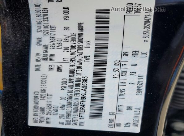 1FTER4FH9KLA55385 2019 FORD RANGER Black Շարժիչի բաժամունքի տեսք