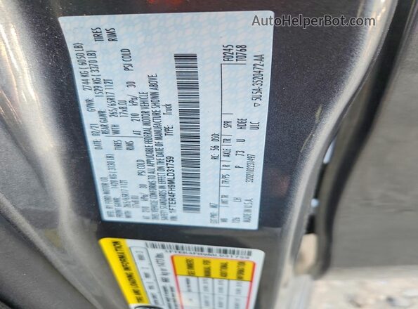 1FTER4FH9MLD31759 2021 FORD RANGER Charcoal Вид наклейки з VIN-кодом