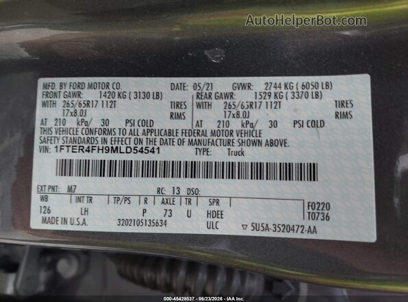 1FTER4FH9MLD54541 2021 FORD RANGER Серый Вид подкапотного пространства