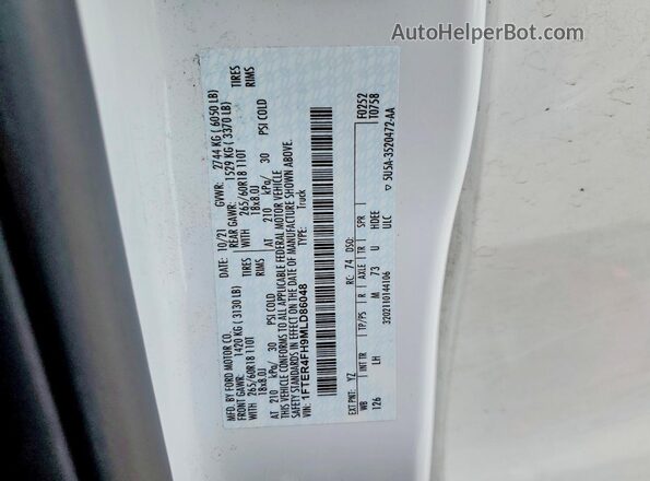1FTER4FH9MLD86048 2021 FORD RANGER White VIN კოდის სტიკერის ხედი