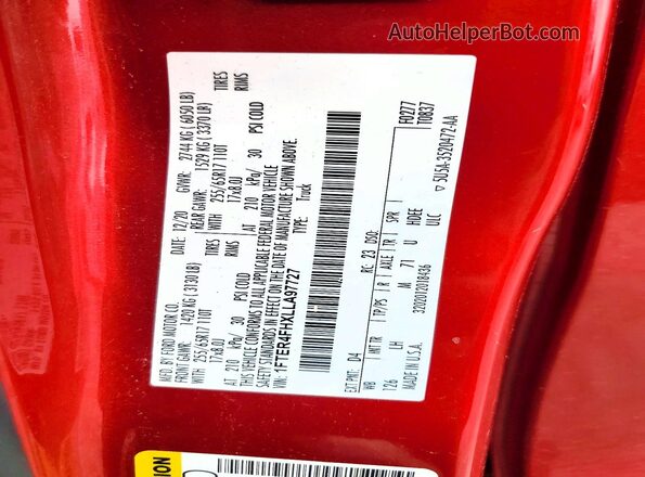 1FTER4FHXLLA97727 2020 FORD RANGER Red Widok komory silnika