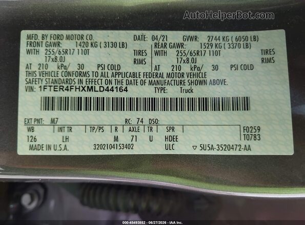 1FTER4FHXMLD44164 2021 FORD RANGER Gray Engine compartment view
