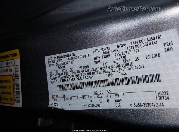 1FTER4FHXPLE18042 2023 FORD RANGER Silver Вид підкапотного простору