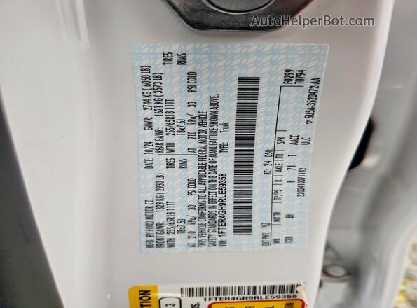 1FTER4GH9RLE59358 2024 FORD RANGER White VIN კოდის სტიკერის ხედი