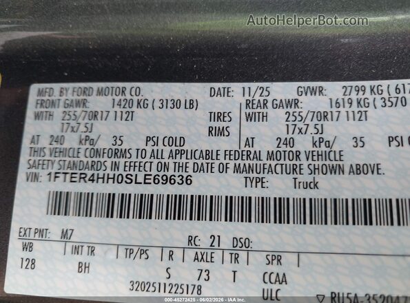 1FTER4HH0SLE69636 2025 FORD RANGER Gray Շարժիչի բաժամունքի տեսք