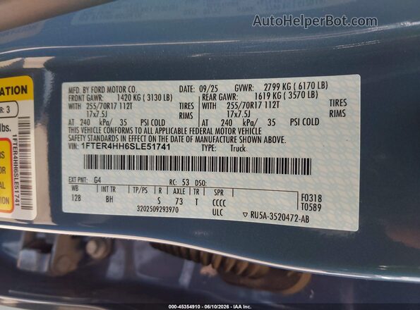 1FTER4HH6SLE51741 2025 FORD RANGER Blue Widok komory silnika
